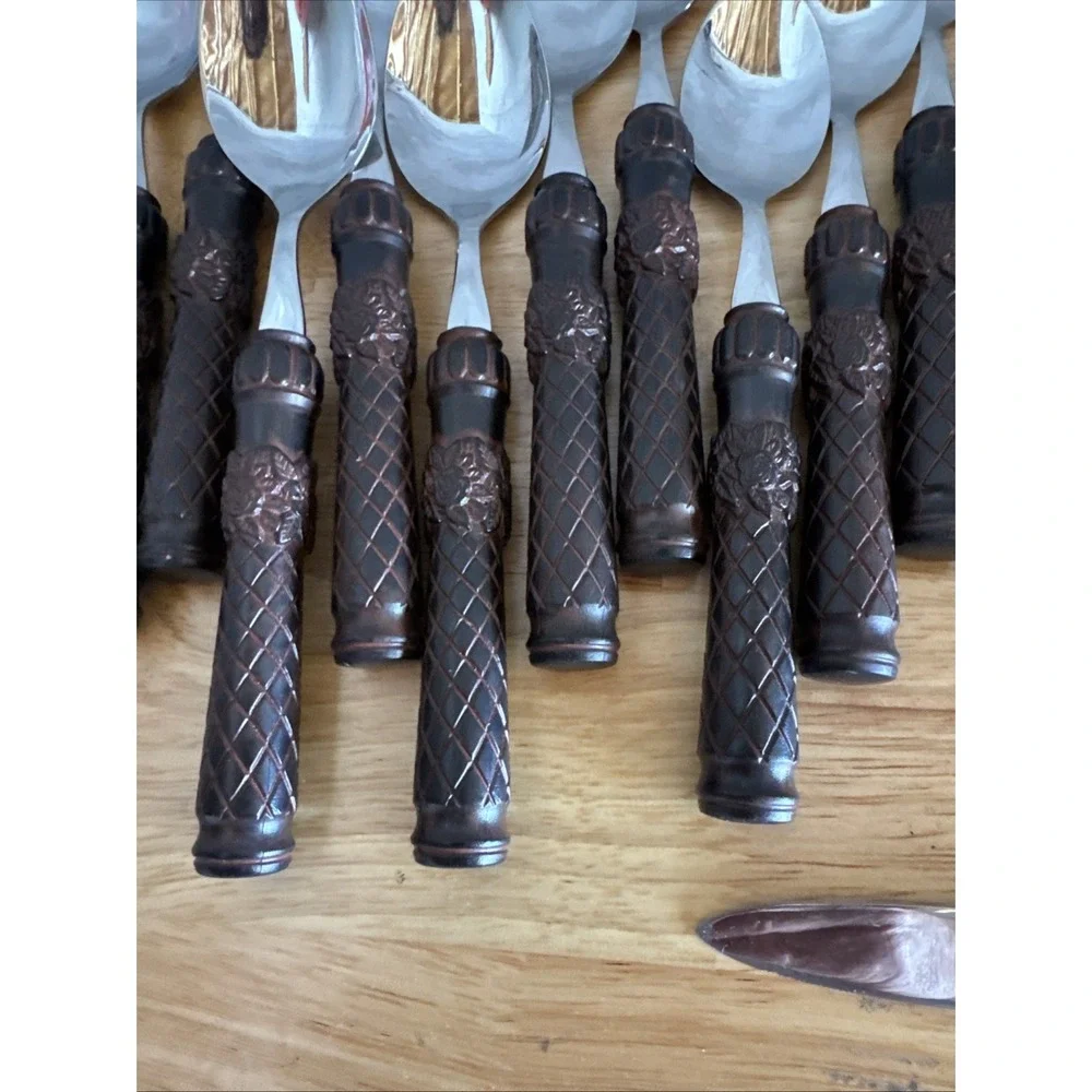 Tracy Porter Tiki Bamboo Resin Flatware Brown Tropical Stainless 21 Piece Set